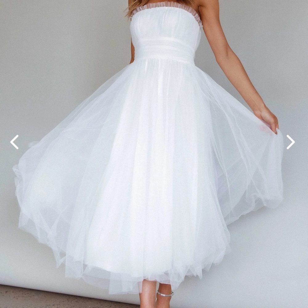 SELFIE LESLIE Fayette Strapless Mesh Midi Dress White NWT